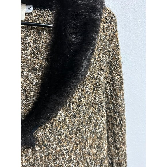 Vintage Cache Brown Faux Fur Collar Button-Up Knit Belted Cardigan Sweater Sz S - Picture 4 of 10